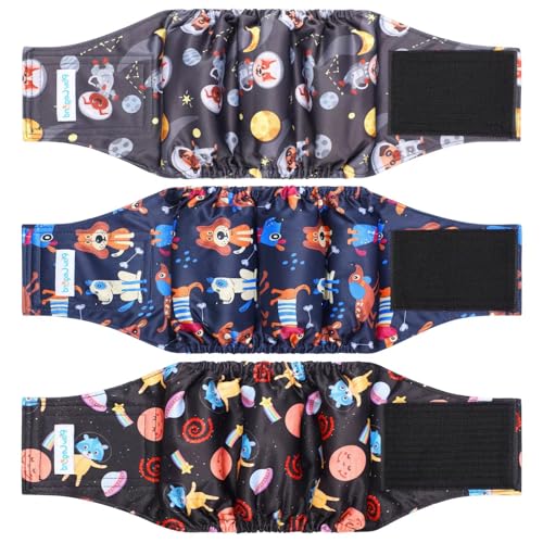 Paw Legend Washable Dogs Diapers Male Dog Belly Bands for Male Dogs Diapers Reusable Puppy & Doggie Diapers Male (3 Pack, Small) - color: Dog Pattern, size: Small