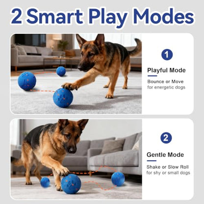 Smart Interactive Dog Toy Ball, Automatic Moving Rolling & Bouncing, Motion Activated E-TPU Dog Ball, Waterproof Chew Resistant for Medium & Large Dogs (Blue) - color: Blue