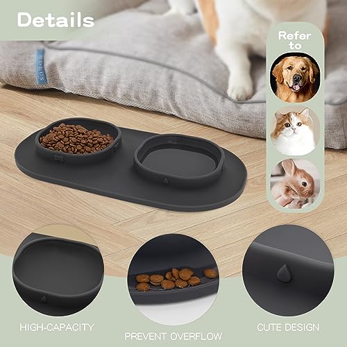 Dog Food Bowls Pet Bowls & Dog Water Bowls with No-Spill and Non-Skid, Feeder Bowls with Dog Bowl Mat for Small Medium Large Size Dogs Cats Puppy Pets, Dog Dishes (Grey) - color: Grey