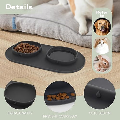 Dog Food Bowls Pet Bowls & Dog Water Bowls with No-Spill and Non-Skid, Feeder Bowls with Dog Bowl Mat for Small Medium Large Size Dogs Cats Puppy Pets, Dog Dishes (Grey) - color: Grey