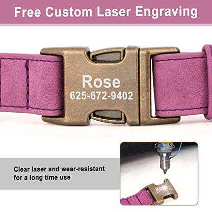 Personalized Dog Collars for Medium Dogs, Custom Soft PU Leather Dog Collar with Engraved ID Name and Number, Adjustable & Durable Pet Collars with Quick Release Metal Buckle,M(13-21") - color: Eustoma Purple-Engraving, size: Medium: Fit 13-21" Neck
