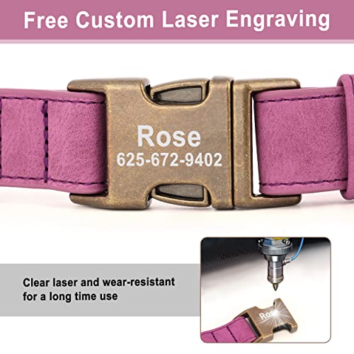 Personalized Dog Collars for Puppies, Custom Soft PU Leather Dog Collar with Engraved ID Name and Number, Adjustable & Durable Pet Collars with Quick Release Metal Buckle,XS(8-13") - color: Eustoma Purple-Engraving, size: X-Small: Fit 8-13" Neck
