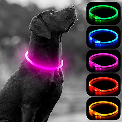 HIGO LED Dog Collar, USB Rechargeable Light Up Dog Collars Glow in the Dark, Waterproof LED Dog Necklace for Your Dogs Walking at Night (Pink) - color: Pink