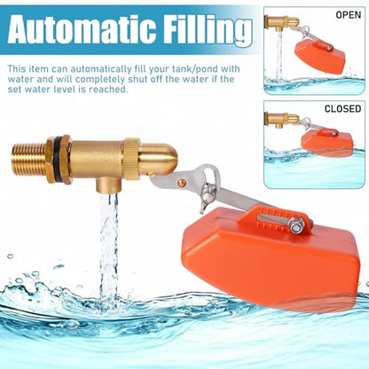 Brass Float Valve 1/2 Inch, Livestock Water Tank Float Valve Switch Brass Float Ball Valve Shut Off Pool Auto Fill Valve for Automatic Waterer - style: 1/2" Orange
