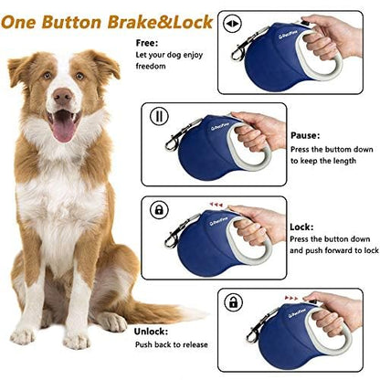 PetiFine Retractable Dog Leash for Large Dogs, 26 FT Heavy Duty Extendable Dog Leash up to 110lbs, Reflective Strong Nylon Tape, One-Handed Brake - color: Black