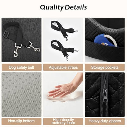 JOEJOY Dog Car Seats for Small Medium Dogs Under 35lbs, Waterproof PU Leather Dog Booster Seat with Detachable Cover, Thickened Memory Foam Pet Car Seat with Safety Belt and Storage Pockets - color: Black