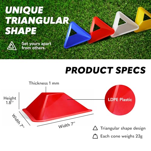 GSi Sports Training Cones for Agility Drills – Soccer & Basketball Multi-Sport Field Markers, Durable Flexible Cones in Multiple Shapes & Packs (20–80 Pack) - style: Triangle - 40 Pack