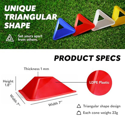 GSi Sports Training Cones for Agility Drills – Soccer & Basketball Multi-Sport Field Markers, Durable Flexible Cones in Multiple Shapes & Packs (20–80 Pack) - style: Triangle - 40 Pack