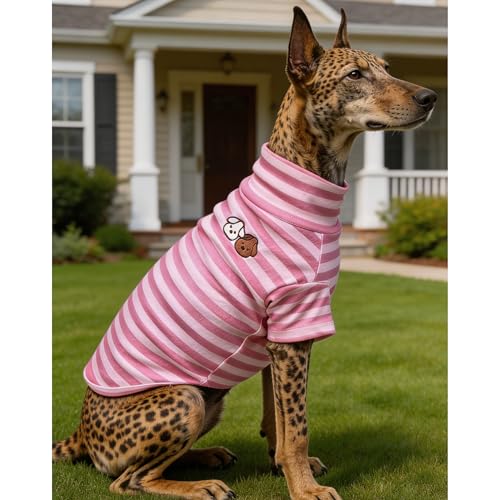 Turtleneck Dog Shirt Cute Doggie Embroidery Super Soft Dog Sweatshirt Stretchy Striped Puppy Pullover for Cats Small Medium Large Dogs (Pink Striped, XXXX-Large) - color: Pink Striped, size: XXXX-Large