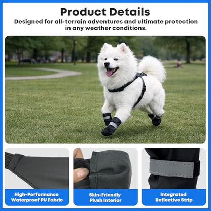 Winter Dog Boots with Leg Protection, Non-Slip Sole for Small & Medium Dogs - Waterproof Adjustable Straps, Paw Protector for Outdoor Walking & Hiking (S) - size: S