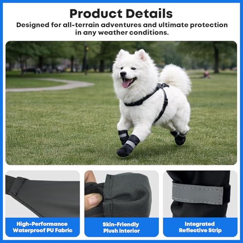 Winter Dog Boots with Leg Protection, Non-Slip Sole for Small & Medium Dogs - Waterproof Adjustable Straps, Paw Protector for Outdoor Walking & Hiking (M) - size: M
