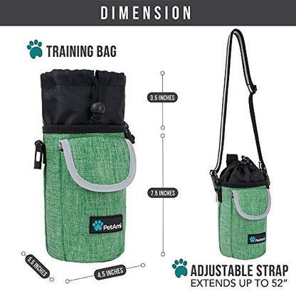 PetAmi Dog Treat Pouch, Large 3-Cup Dog Training Treat Bag with Poop Bag Dispenser, Hands-Free Waist Belt & Crossbody Strap, Reflective with Multiple Pockets & Belt Clip (Green) - color: Green
