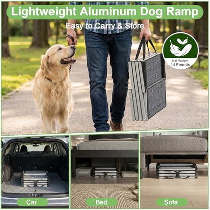 Dog Stairs for Large Dogs, 20" Extra Wide Folding Dog Ramp for Car SUV Truck, Lightweight Dog Steps with Non-Slip Surface & Aluminum Frame, Portable Pet Stairs Supports up to 250 lbs, 4 Steps - size: 20*17 in