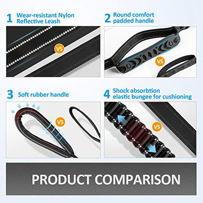 IOKHEIRA Multifunctional Tactical Dog Leash Heavy Duty,4-6 FT Strong Bungee Leash with Car Seatbelt, Shock Absorbing Dog Lead for Large, Medium Dogs - color: Black
