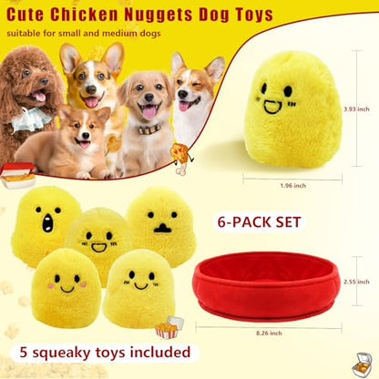 YZHDUXIU Dog Squeak Toys, 6 Pack Chicken Nugget Dogs Push Toys Interactive Puppy Toys Bark Box Toys Dog Chicken Toy to Keep Them Busy - color: Yelllow Chicken Nugget
