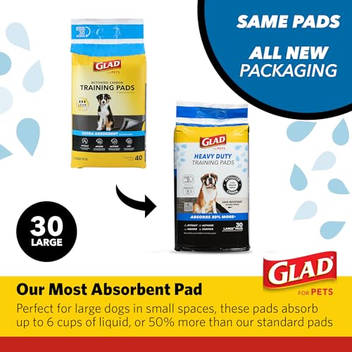 Glad for Pets XL Charcoal Training Pads, Activated Carbon Odor Control with Heavy Duty Leak-Resistant Layers, Quick-Dry Quilted Top Surface, Indoor Potty and Crate Liner, 24 x 24 in, 30 Count - 8 Pack - size: 30 Count (Pack of 8)