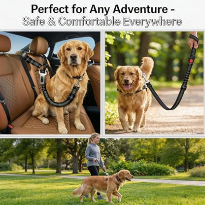 2-Pack Reflective Retractable Pet Seat Belt – Nylon Dog Tether, Adjustable Strap, Attaches to Headrest or Seat Belt – Safe for Small to Large Dogs, Fits Sedans, Trucks, SUVs (Black + Gray) - color: Black + Gray