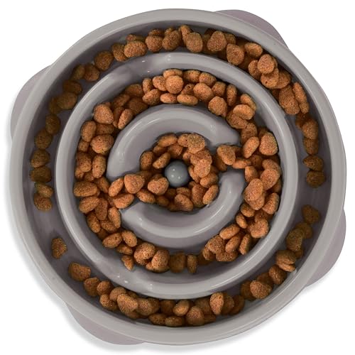 Outward Hound Fun Feeder Slo Bowl – Medium 2‑Cup Capacity,Slow Feeding,Small to Medium Dogs & Cats,Non-Slip,Gray,Drop Pattern,(Pack of 12) - color: Gray, size: Medium (Pack of 12)