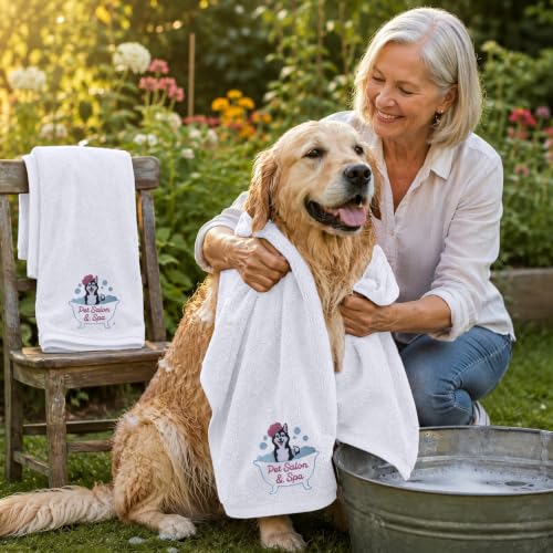 DAN RIVER Dog Towel - Pack of 1, 100% Cotton, 20x40, Ultra Soft 450 GSM, Super Absorbent & Quick Drying Towel for Dogs, Cats, and Other Pets, White Pet. - color: White-pet Salon