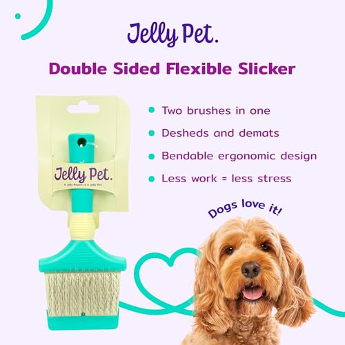 Jelly Pet Double Sided Dog Slicker Brush, Longer Pins, Flexible Head, Fine/Coarse Sides, Removes Unwanted Tangles, Large, Teal - size: Large