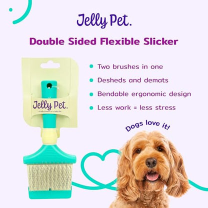 Jelly Pet Double Sided Dog Slicker Brush, Longer Pins, Flexible Head, Fine/Coarse Sides, Removes Unwanted Tangles, Large, Teal - size: Large