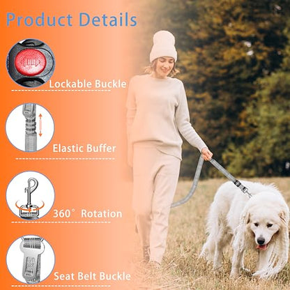Seyezo Retractable Dog Harness with Adjustable Seatbelt and Reflective Strap for Vehicle Safety, Heavy Duty & High Elastic Tension, Grey - color: 2PCS Grey