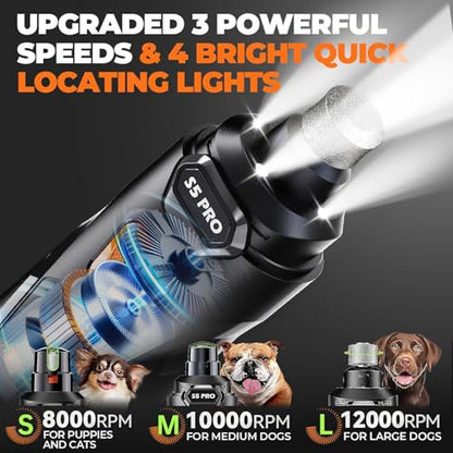 Whisper Quiet Dog Nail Grinder with 4 LED Lights, Safe & Stress-Free for Sensitive Dogs Cats of All Breeds & Sizes, 3 Grinding Bits, 3-Speed, Pet Nail Trimmers, Rechargeable Painless Grooming Kit - color: Black