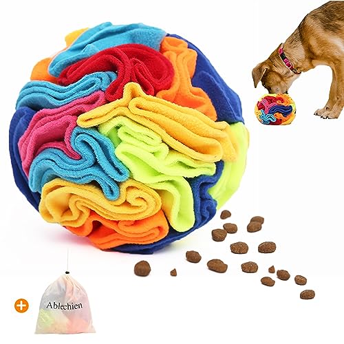 Ablechien Snuffle Ball - Snuffle Ball for Dogs, Interactive Dog Toys to Keep Them Busy, Puppy Dog Puzzle Toy with Storage Bag Machine Washable - color: Rainbow Ball, size: Medium