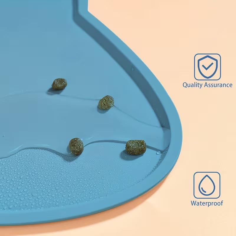 Anti Slip and Waterproof Pet Food Mat with Raised Edges - Spill Proof Feeding Tray for Cats and Dogs, Easy to Clean Floor Protector, Scratch Resistant, Compatible with Dry and Wet Food Bowls,Blue - color: Blue