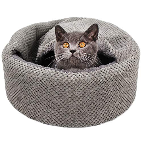 Winsterch Washable Cat Bed - Round Soft, Cozy & Warming for Indoor Cats. Calming Kitten Pet Bed. Small Pet Covered Cat Cave Beds (Gray,12.59 x 12.59 x 5.91 in) - color: Gray, size: Small