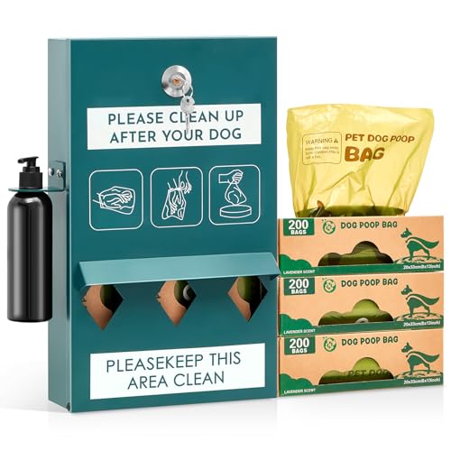 Abbylike 1 Set Outdoor Dog Bag Storage Dispenser with Bags and Hand Sanitizer Bottle Green Poop Station Wall Mounted Dog Waste Container for Pet Waste Wall Home Porch Lawn Yard Fence