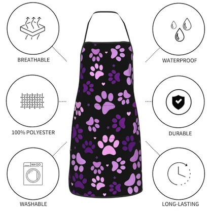 Dog Grooming Waterproof Apron with 2 Pockets, Cute Animals Puppy Dog Pets Apron - color: Purple