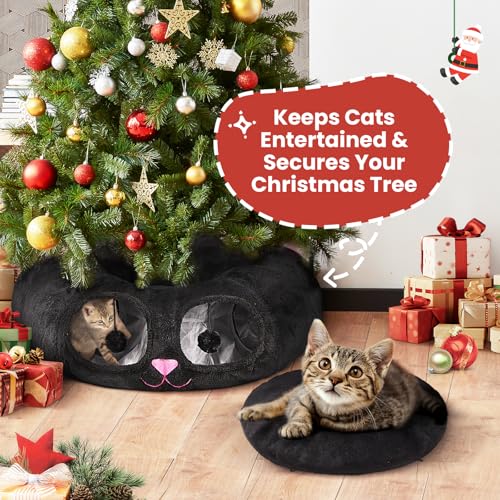 Cat Tunnel Bed for Indoor Cats, Peekaboo Cat Cave with Washable Soft Play Mat, Furry Cat Tube, for Kitten/Puppy/Rabbit, Kitten Series Black Pink - color: Black Pink