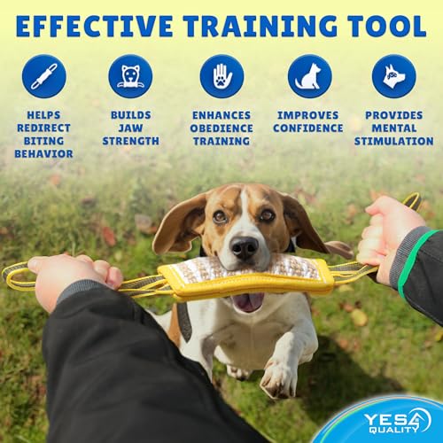 YES4QUALITY Dog Bite Tug Toy - 7.9"x3" - Durable Pull Toy with 2 Soft & Strong Handles - Tough Jute Bite Pillow for Small to Medium Dogs - Ideal for Tug of War, Fetch, K9, Puppy Training & Play