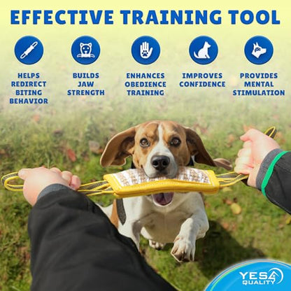 YES4QUALITY Dog Bite Tug Toy - 7.9"x3" - Durable Pull Toy with 2 Soft & Strong Handles - Tough Jute Bite Pillow for Small to Medium Dogs - Ideal for Tug of War, Fetch, K9, Puppy Training & Play