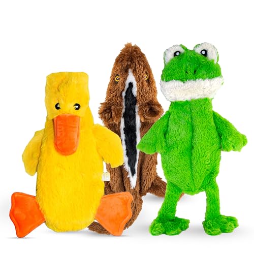 FGA MARKETPLACE Duck-Frog-Squirrel Flat NO Stuffing NO Squeak Plush Dog Toy, Funny Style Will Entertain Your Pet for Hours, Recommended for Small and Medium Dog 21 INCH Long - color: DUCK FROG CHIPMUNK