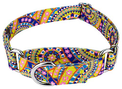 Country Brook Petz - Yellow Boho Mandala Martingale Dog Collar - Groovy Collection Featuring Far Out Designs (1/2 Inch, 2XS) - color: Yellow Boho Mandala, size: 2XS (Pack of 1)