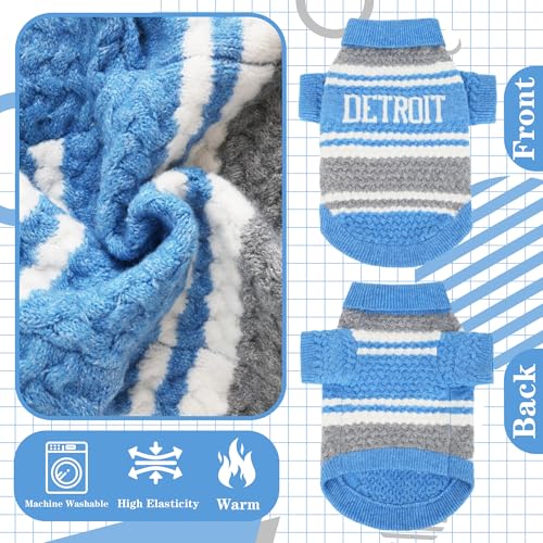 Detroit Small Dog Sweater Football Theme Turtleneck Knit Dog Sweaters for Small Pets Warm Winter Cat Dog Clothes - color: Skyblue&gray, size: Small