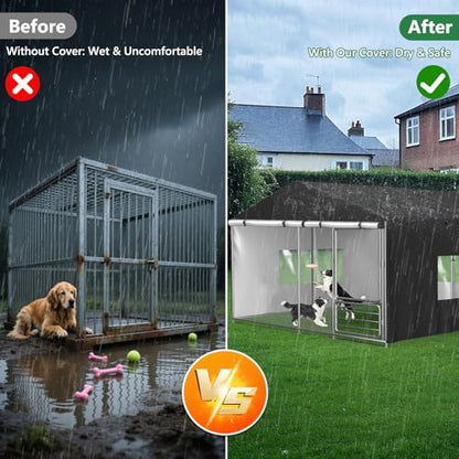 Outdoor Dog Kennel Cover 10'D x 10'W x 6.5'H Black Full Coverage with Transparent PVC Window and Breathable Mesh All-Weather Protection for Multiple Brands of Kennels Only Cover - size: 10'D x 10'W x 6.5'H