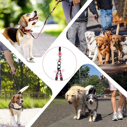 Exceptional 360 Anti-Tangle & No Pull Dual Dog Leash - Double Handle & Reflective for Small & Medium Dogs (Pink, 2 Way) - color: Pink, size: 2 Way