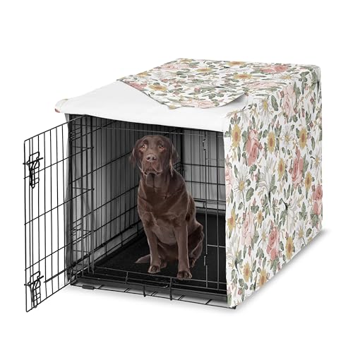 Sweet Jojo Designs 42in. Medium/Large Dog Crate Cover (Boho Vintage Floral) for Girls Pet Cage, Kennel Covers (Bohemian, Shabby Chic, Rose, Flower, Elegant, Wildflower, Farmhouse, Pink, Yellow, Green) - color: Vintage Floral Pink and Green, size: 42.0"L x