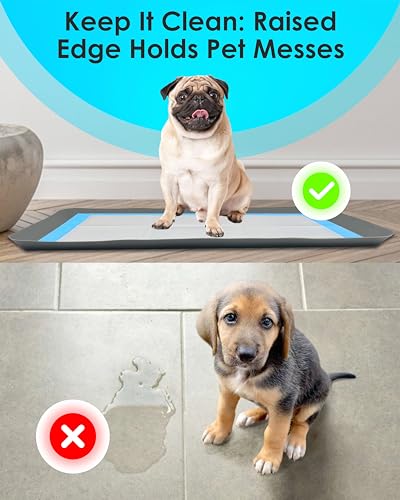 TidyFriend Puppy Pad Holder Tray Fits for 11.5” x 17” Wee Wee Pee Pads - Stable Grip, Raised Edges, Quick-Wipe Silicone Surface Dog Potty Tray Holder for Indoor Flooring Protection (Grey) - size: 11.5 x 17 Inches