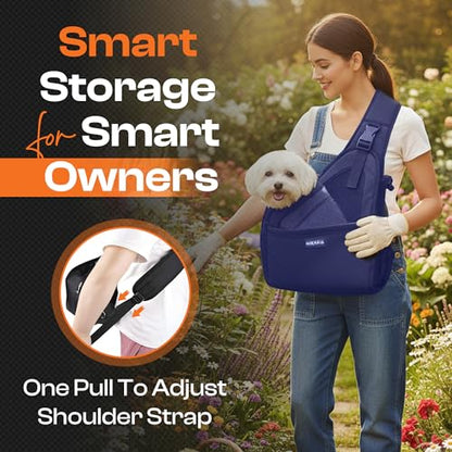 Small Dog Sling Carrier Bag, Hands-Free Dog Carrier Sling with Safety Buckle, Breathable Mesh, Adjustable Strap, Padded Back, Storage Pockets, Pet Carrier for Dogs, Cats, Puppies up to 8–10 lbs - color: Blue
