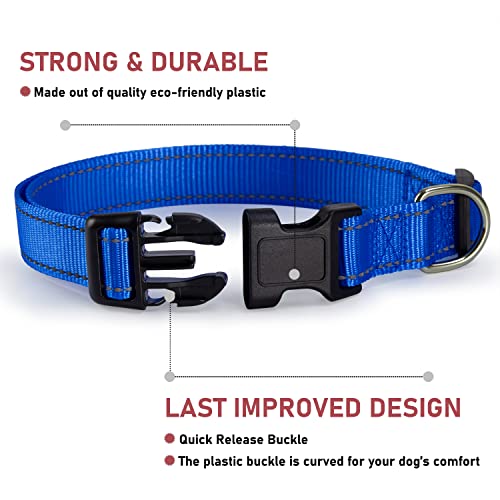 Reflective Dog Collar with Buckle Adjustable Safety Nylon Collars for Small Medium Large Dogs, Navy Blue L - color: Navy Blue, size: Large :Width 1",Neck 14-22"