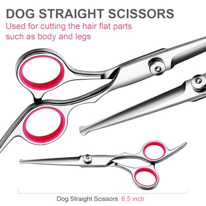Dog Grooming Scissors Kit, Premium Stainless Steel Dog Shears with Curved Shears, Sharp Durable for Dogs Cats+Pink 4 Piece - color: Pink 4 Piece