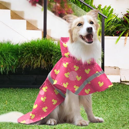 Large Dog Duck Pattern Raincoat Adjustable Pet Water Proof Clothes Lightweight Rain Jacket Poncho Hoodies with Strip Reflective (Peach, XL) - color: Peach, size: XL
