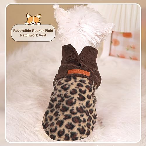 Fleece Vest Dog Sweater Stretchy Leopard Sweatshirt Pet Clothes Lightweight Dog Cold Weather Coat for Small Dogs Boy Girl Chihuahua Sweater, Small, Leopard, 5-8lb - color: Leopard, size: Small (Chest 15in )