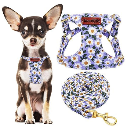 OaaXbbECco No Pull Floral Pattern Puppy Harness,Soft Adjustable Dog Harness Vest and Dog Leash Set No Choke Escape Proof (Purple Daisy, XS) - color: Purple Daisy, size: XS
