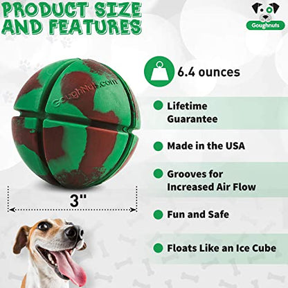 Goughnuts – Virtually Indestructible Ball - Guaranteed Dog Chew Toys for Aggressive Chewers Like Pit Bulls, German Shepherds, and Labs from 30-70 Pounds - Tough and Durable Natural Rubber - Green - color: Green Ball