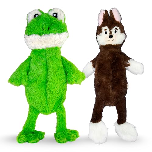 FGA MARKETPLACE Frog-Fox Flat NO Stuffing NO Squeak Plush Dog Toy, Funny Style Will Entertain Your Pet for Hours, Recommended for Small and Medium Dog 21 INCH Long - color: FROG FOX